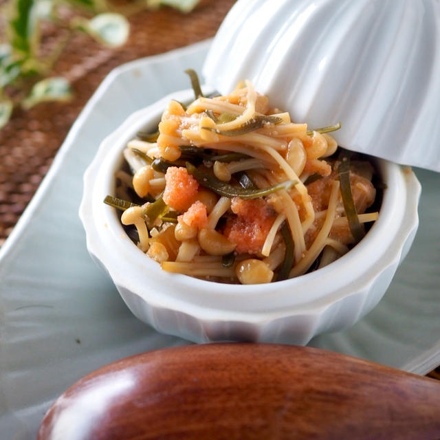 レンジで簡単！自分で作ればもっと美味しい＊明太子入りなめ茸