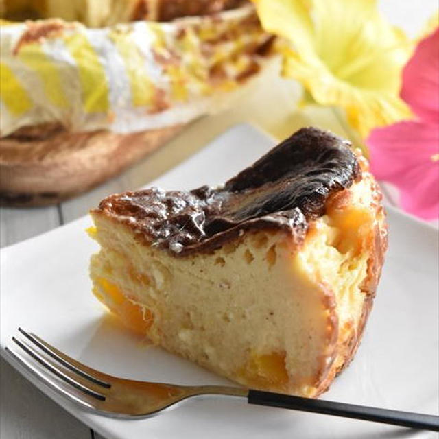 レシピブログでの連載更新しました♪夏に食べたい！マンゴー缶でトロピカルバスクチーズケーキ