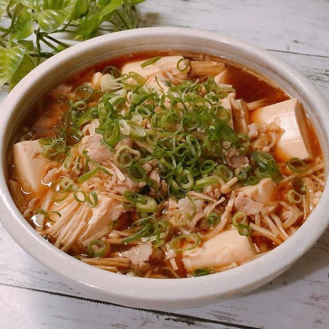 ほっとする味！豚こまとえのきの豆腐煮　もぉ新学期？　