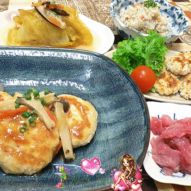 鳥ひき肉５００g と おから３００g で作る ４品おかず☆
