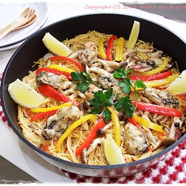簡単■牡蠣のパスタパエリア (フィデウア風)■お料理教室&トークショーレシピ♪(･ω･)v