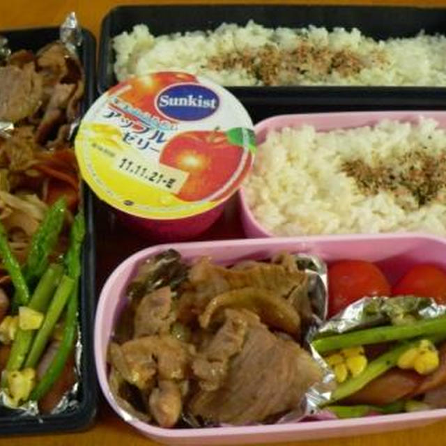 娘弁当1つと、夫弁当。娘、風邪＆アレルギーでダウン・・・・・・