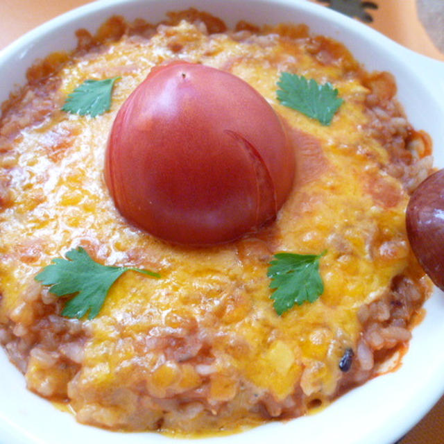 丸ごとトマトのリゾットドリアでお昼ご飯