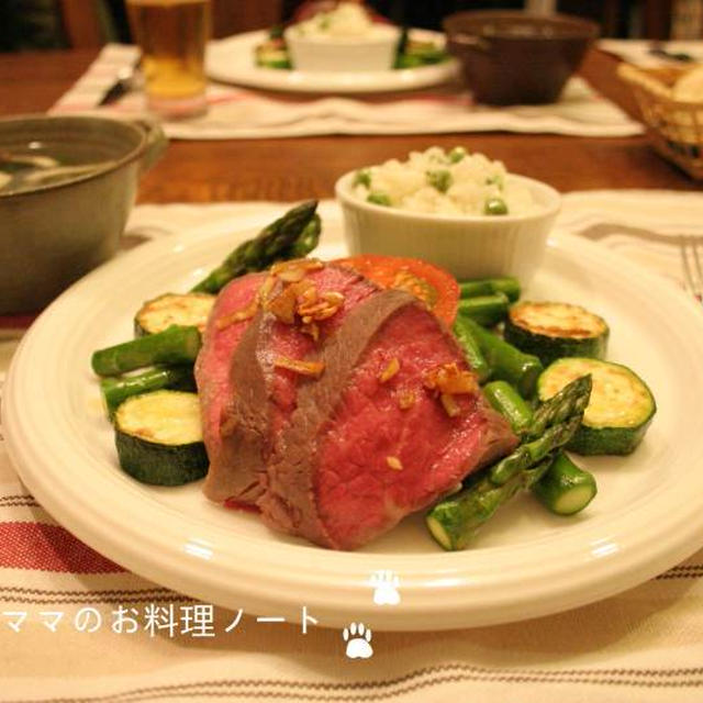 父の日の晩ごはん☆低温加熱で牛肉を美味しく！