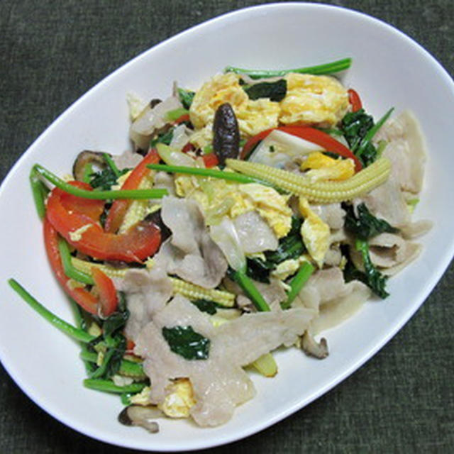 豚肉とほうれん草他の中華風玉子炒め