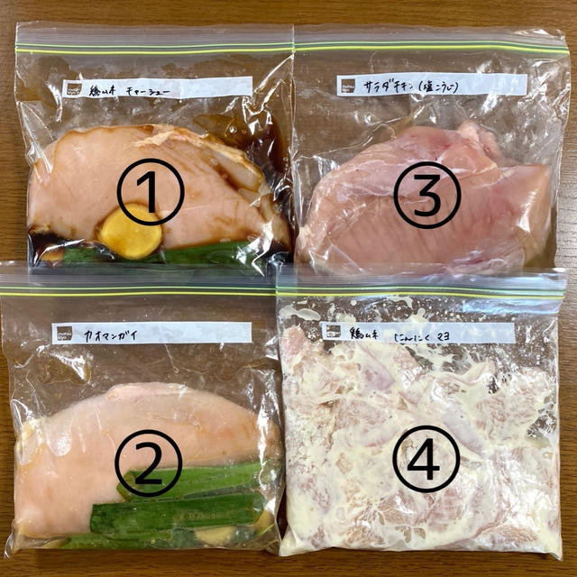 【鶏むね肉】下味冷凍4種類