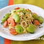 チョリソーとそら豆の春色パスタ