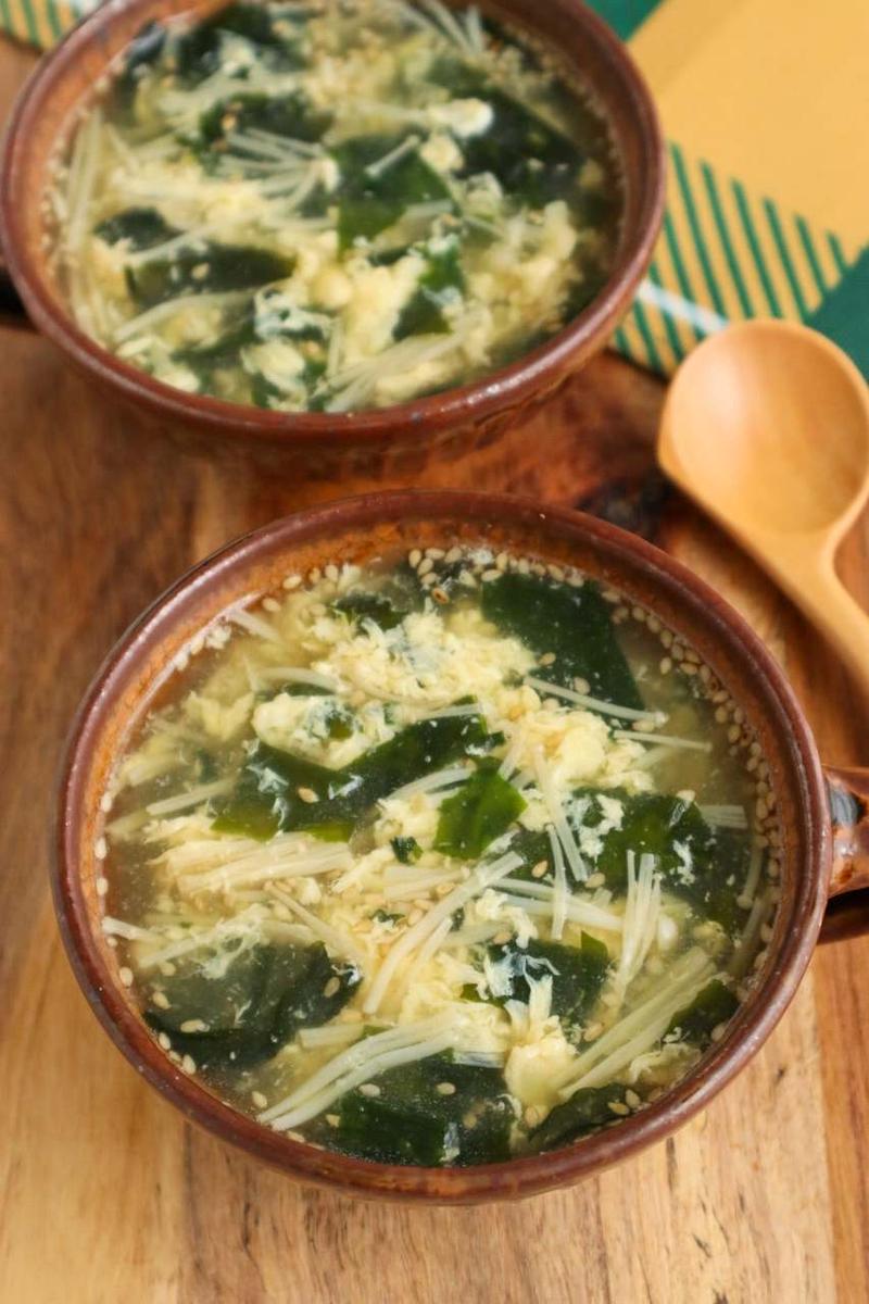 ＊【レシピ】中華風♡えのきとわかめのふわふわ卵スープ＊