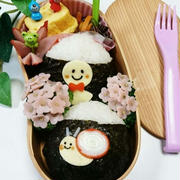 てるてる坊主とかたつむりで梅雨おにぎり弁当【わっぱ弁当】#デコ弁
