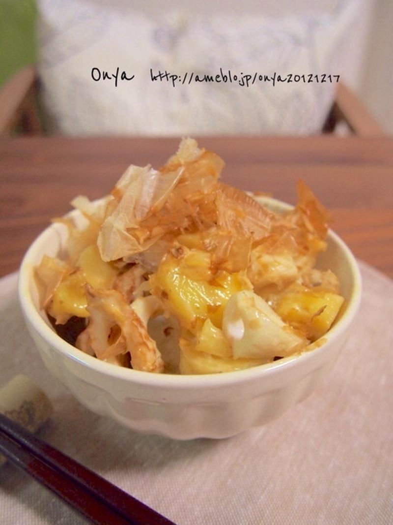 【10分で副菜1品♡おつまみ•お弁当に♡鰹節＆わさび醬油マヨdeちくわポテトあえ♡】