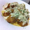 オムライスでチキンカツ丼クリームソースがけ・カロリー高いよ～！