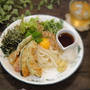 昼カフェ☆サラダうどん(天ぷら卵黄のせ）