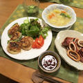 ピーマン＆オニオンの肉詰めの晩ご飯　と　イソギクの花♪