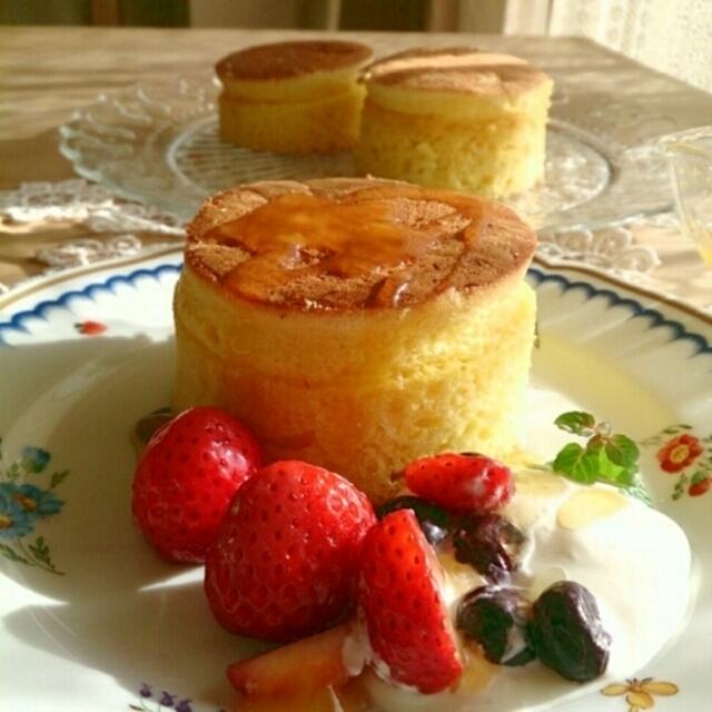 ふわふわパンケーキと炊飯器で煮林檎