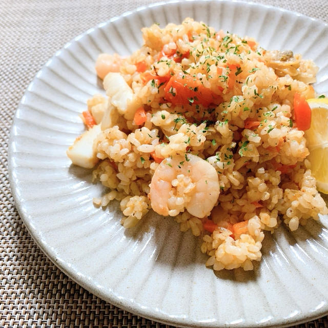 【レシピ】パパッとご飯！超時短シーフードパエリア