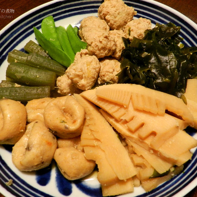 創味のつゆで筍と鶏団子の煮物　ぺろりと平らげましてん