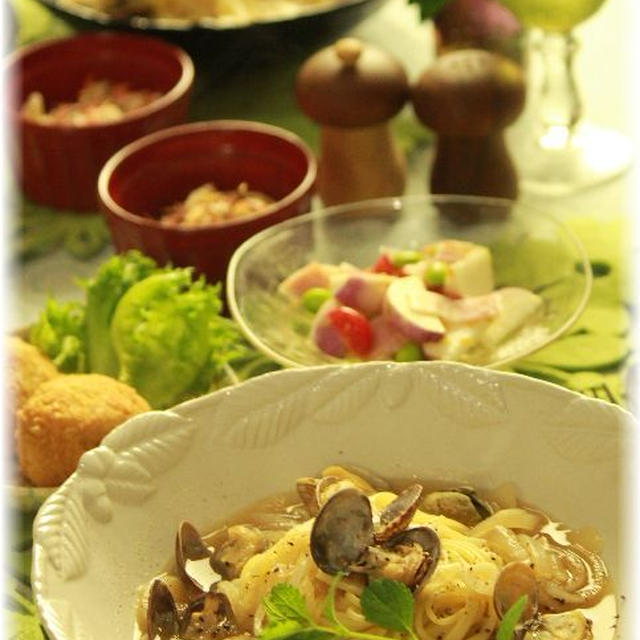 あさりのバター醤油スープパスタ。　の　献立。