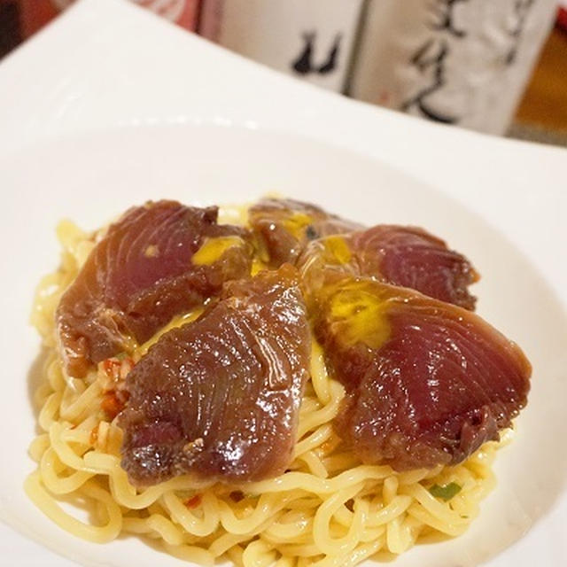 麺屋酔いどれ亭、づけ鰹のねぎからし汁無麺