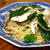 菜の花と残り物のお刺身でパスタ