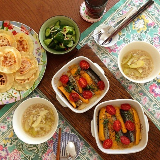 灰干しさんまとパプリカのオーブン焼き。