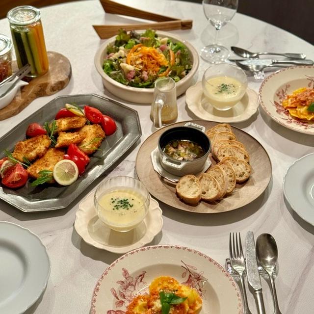 ラビオリと昨日の残り物の夜ごはん