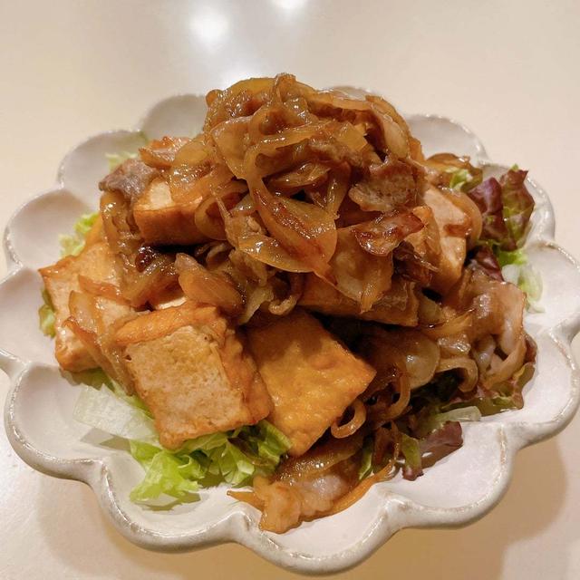 食費節約レシピ「豚バラと厚揚げの甘辛炒め」