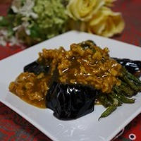 素揚げ野菜のカレーそぼろ餡