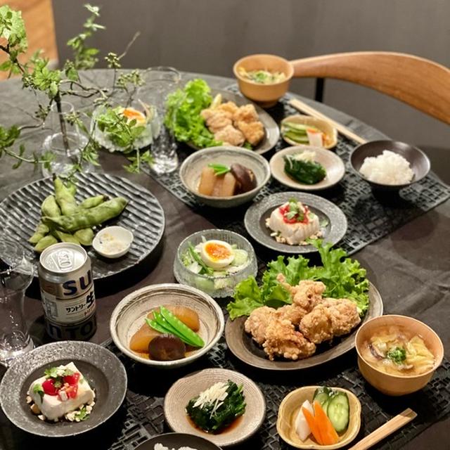 久々だんなさま唐揚げと、副菜いっぱいの夜ごはん