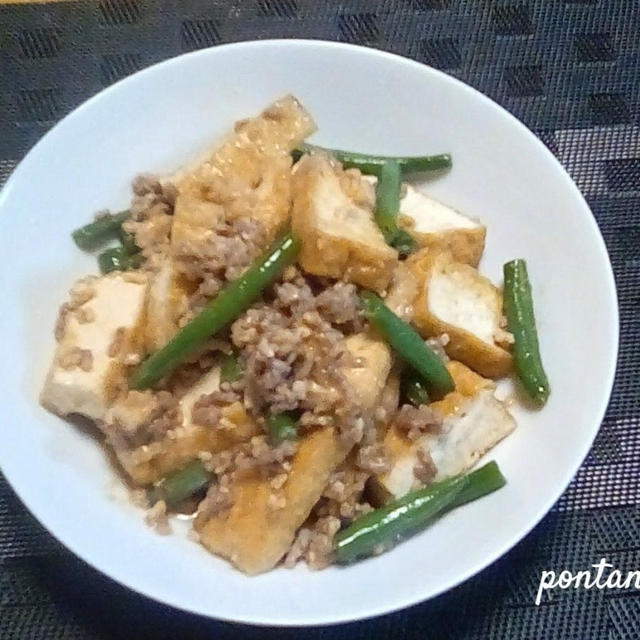 厚揚げと挽肉の甘味噌炒め