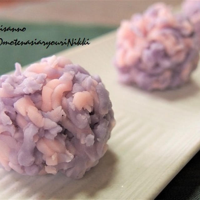 梅雨のお菓子　「練り切りの紫陽花」　　＆うわさの「塩昆布漬けサーモン」を作ってみた♪