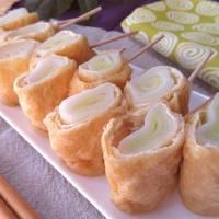 じゅわっ&くたっ♪　上州ねぎの油揚げ巻き白だし煮