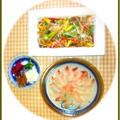 中華風肉野菜炒めと鯛の昆布〆