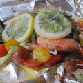 塩麹でマリネした鮭と紫蘇とミニトマトのホイル焼き　　7・13・2012
