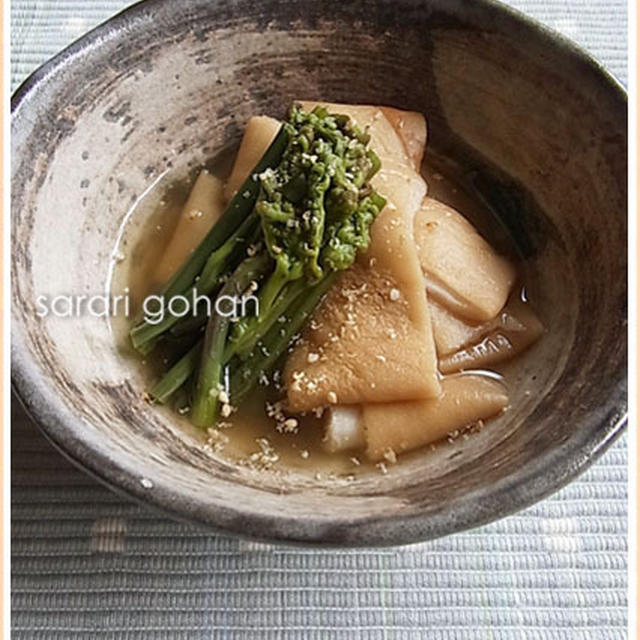 わらびと板麩の焚き物