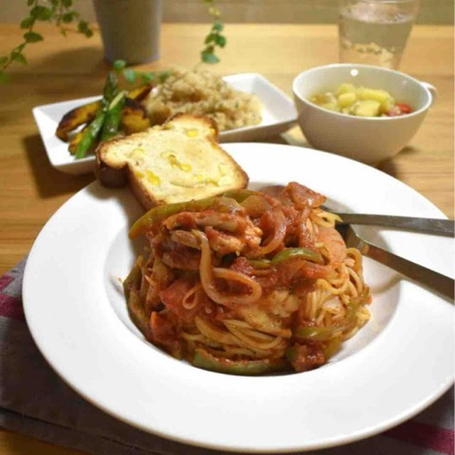 【レシピ】トマトチキンスパゲッティ&炊飯器deガーリック炊き込みご飯…試合前日の献立。