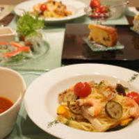グリル野菜とエビのつけスパ