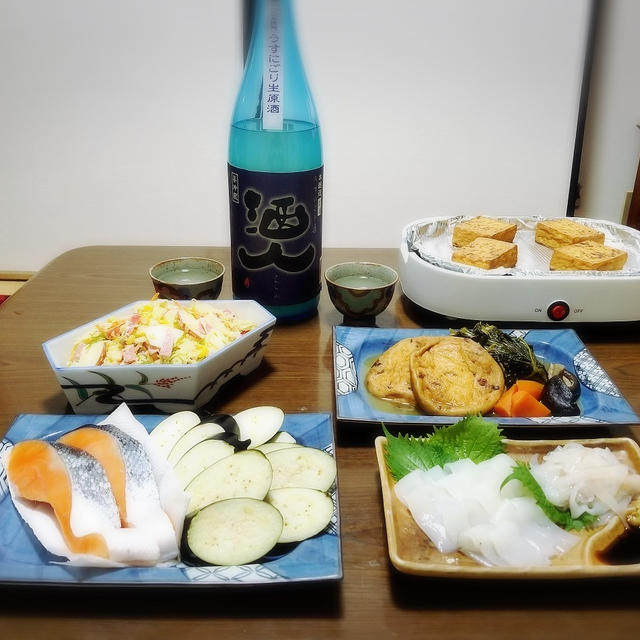 【家飲み/日本酒】 酒人 本醸造 うすにごり生 * ホットプレートで簡単おつまみ