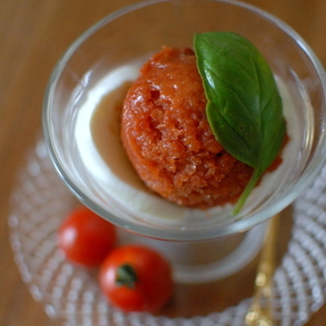 【乾物でイタリアン】とろろ昆布で♪濃厚トマトのソルベ・カポナータ仕立て