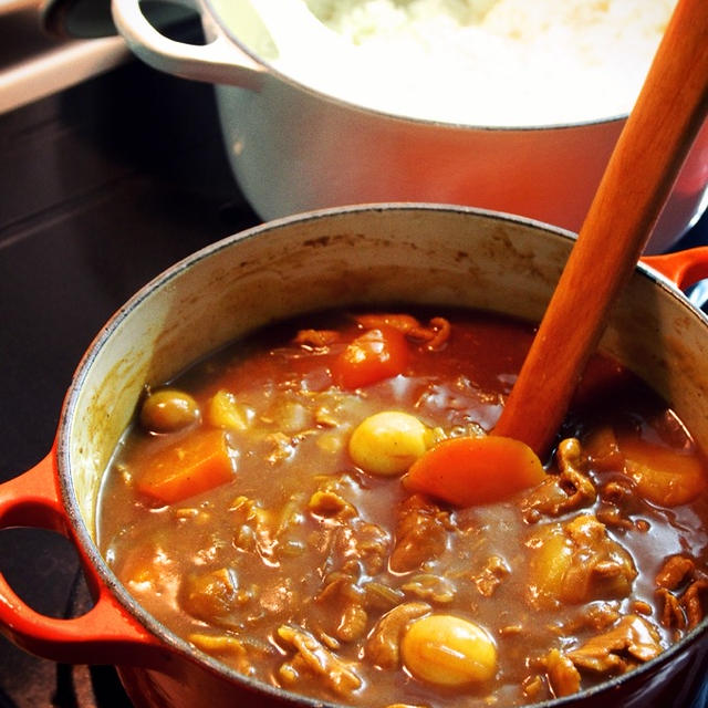 【本日のカレー】基本普通のカレーだよ「うずらとマッシュルームのカレー」