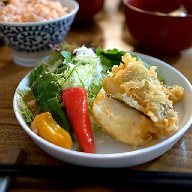 鱈フライと明太子御飯と祝い結び