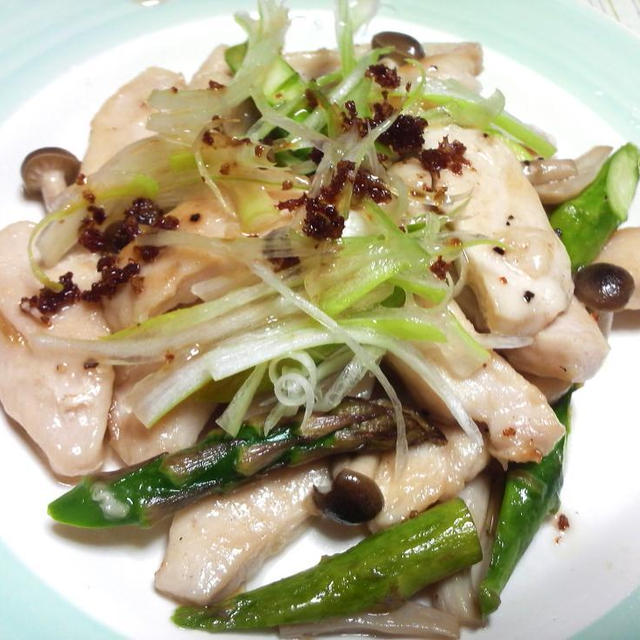 鶏ムネ肉とアスパラの柚子胡椒ソースがけ♪ 