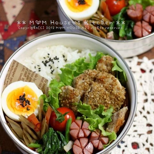 鶏むね肉の胡麻まぶし焼き弁当♪