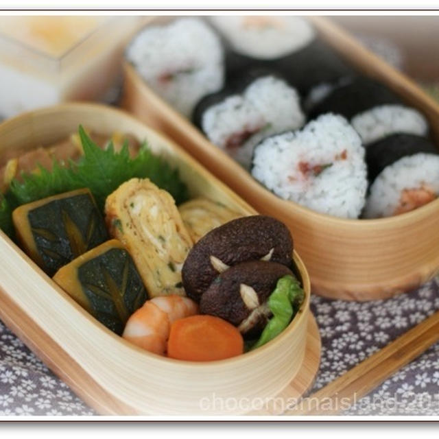 今日のお弁当（ハート型海苔巻き＆豚の生姜焼き弁当）