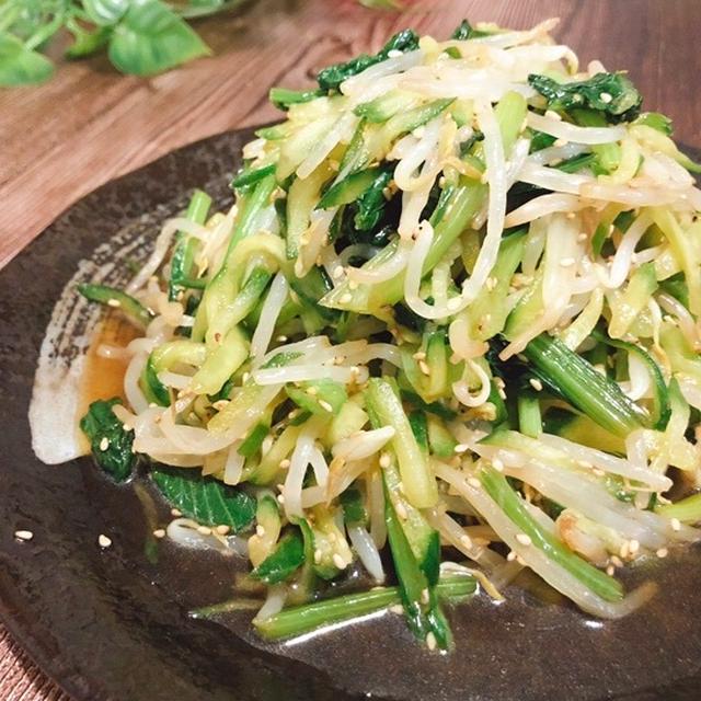 レンジで簡単！小松菜ともやしでめんつゆ＆ポン酢の中華和え　中華サラダ