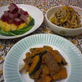本日の夕食「まぐろのおろし酢添え」「牛肉とかぼちゃのごまみそ炒め」 by SUMIKKAさん