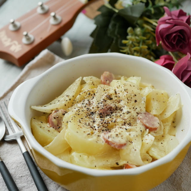 レンジで簡単！冷蔵庫にあるものでカルボナーラ風♪