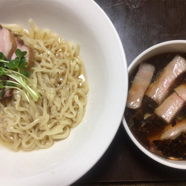 自作ラーメン　焦がしネギ油の煮干つけ麺