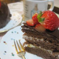 チョコレートケーキ　＆　今日の晩御飯（煮込みハンバーグ、サラダ、残り物・・） by かずっぺさん