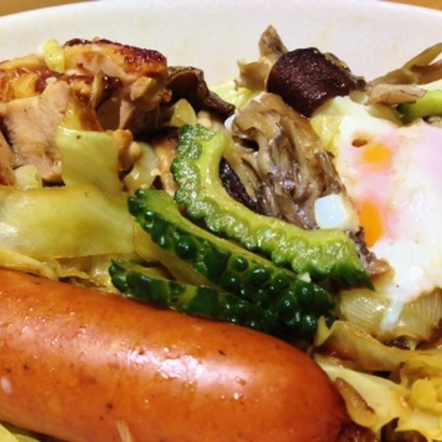 ソーセージと野菜の蒸し焼き＆朝顔♪