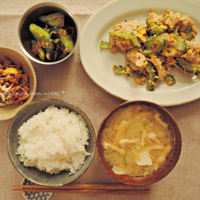 ゴーヤちゃんプルと干物漬け丼。